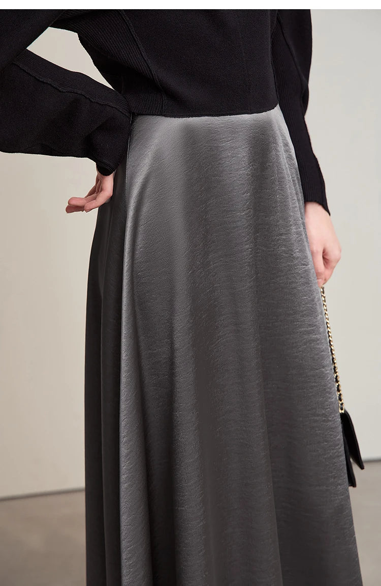 Women's Skirt Loose Long A-skirt Satin Skirts For Women 2025 Autumn New Minimalist Solid Color Clothing Ladies 12513015