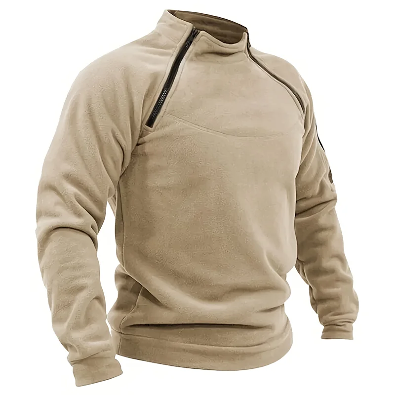 Mens Tactical Pullover Casual Military Sweatshirt Fleece Jacket Standing Collar Pullover Solid Color Sweater Windproof Clothes