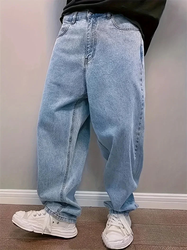 Casual Oversize Baggy Jeans Mens Spring Autumn Straight Loose Light Blue Denim Trousers Streetwear Fashion Wide Leg Pants Y2k