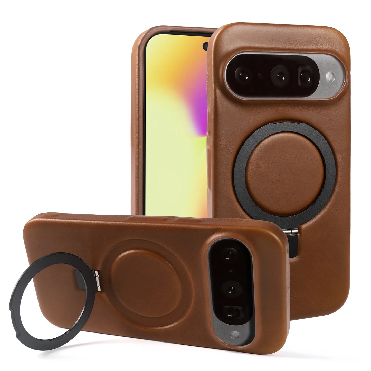 Luxury Magnetic Bracket Holder Genuine Leather Case For Google Pixel 10 Pro XL pixel10  8A 9pro 7A 6A 5A Full Wrapped Back Cover