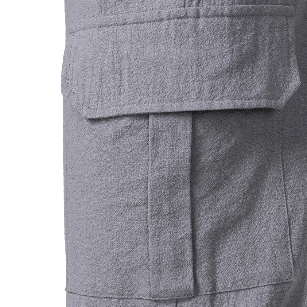 European And American Men's Cotton And Linen Trousers Multi-pocket Work Pants Loose Straight Sportswear And Casual Trousers