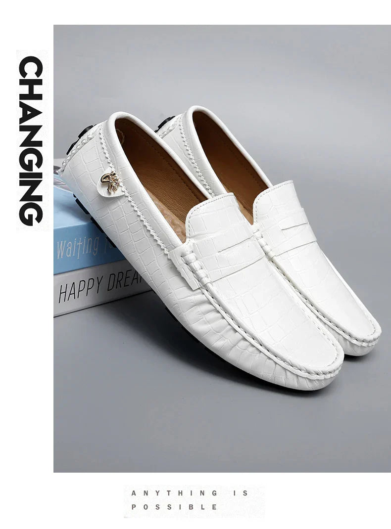 Patent Leather Loafers for Men, Crocodile Pattern, Korean Style, Trendy, Popular Casual Leather Shoes, Slip-On Loafers, Lazy Shoes