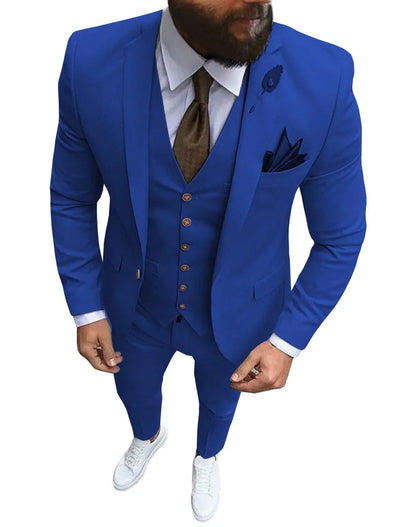 Khaki Men's Suits  Formal Business Notch Lapel Slim Fit Tuxedo Best Man Blazer For Wedding(Blazer+Vest+Pants)