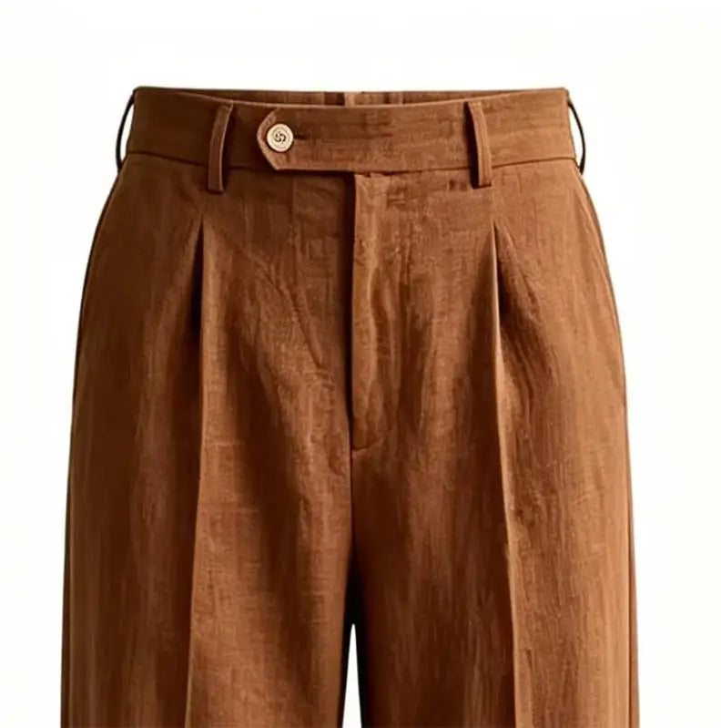 Men's Linen Summer Beach Trousers Casual Dress Pants Elastic Waist Pleated Loose Fit Lightweight Yoga Vacation Lounge Pants