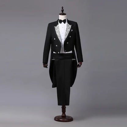 2024  Bent Flower Red/black /white Men's Dress Tuxedo Set Two-pieces,magician's Stage Performance, Conductor's Blazer Jacket