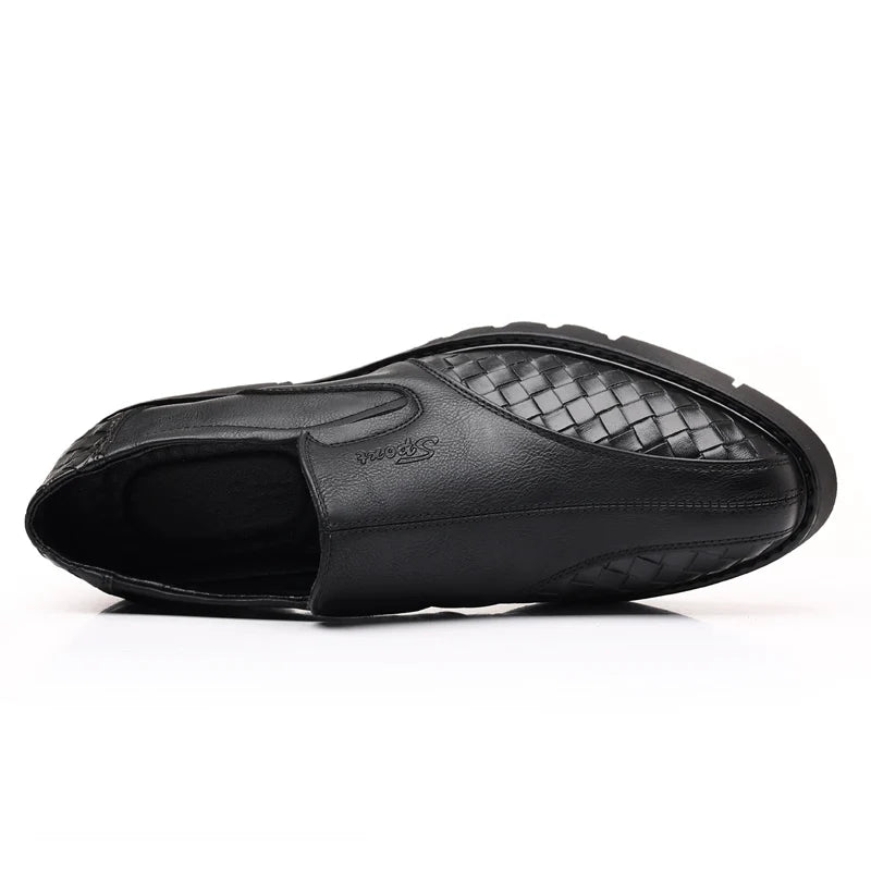 Black men's leather shoes Thick bottom height increasing style Daily Business Office Outdoor Fashion Party Youth Shoes New