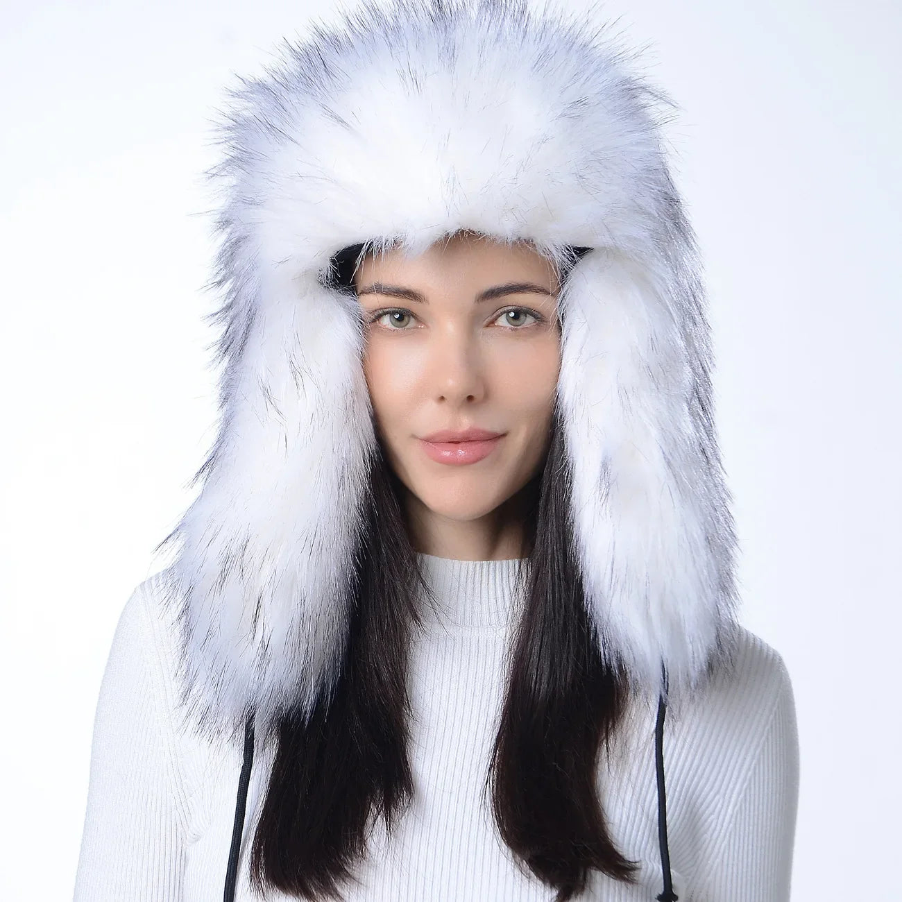 Plush Raccoon Fur Hat Women Thicken Faux Fur Earflap Hat Winter Warm Russian Ushanka Hats Windproof Furry Bomber Cap