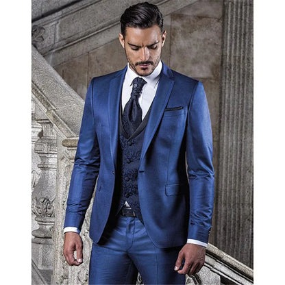 Grey Wedding Men Tuxedos Stand Collar Suit Men's Business Office Slim Fit Good Quality Male Suits 3 Pieces Sets