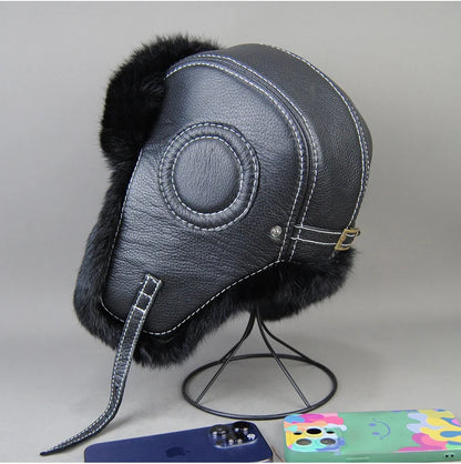 2026 Fashion Men's 100% Natural Rabbit Fur Bomber Hats Winter Russian Man Warm Real Sheepskin Leather Hat Male Real Fur Caps