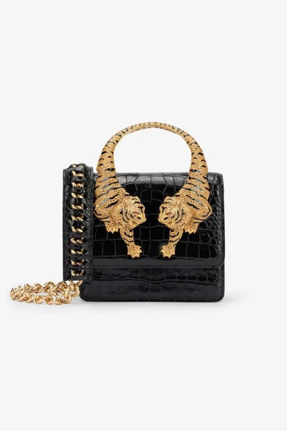 Roar Croc Embossed Handbag Women Genuine Crocodile Scale-effect Leather Signature Tiger Motif Crystal Embellishment Shoulder Bag