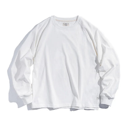 100% Cotton Loose Crew Neck Long Sleeve T-shirts Men's  230g Thin Breathable Tee Shirt Basic Solid Color Oversized Tops