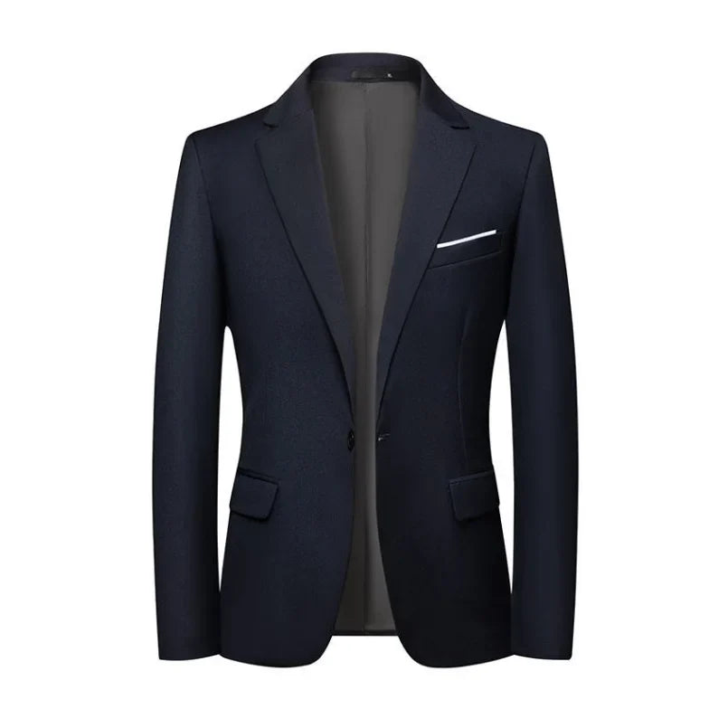 Men's Slim Fit Solid Color Business Suit Korean Style Single Breasted Spring Autumn Fashion High-End Polyester Trend Coat
