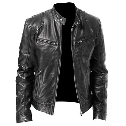 Motorcycle Equipment Men's Pu Leather Motorcycle Jacket Stand-up Collar Casual Leather Jacket Black Moto Racing Riding Jacket