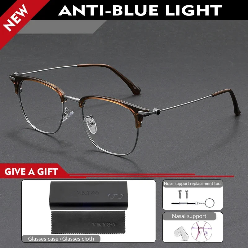 Fashion Vintage Teal Pure Titanium Eyeglasses Men and Women Computer Blue Blocking Myopia Customizable Prescription D8060