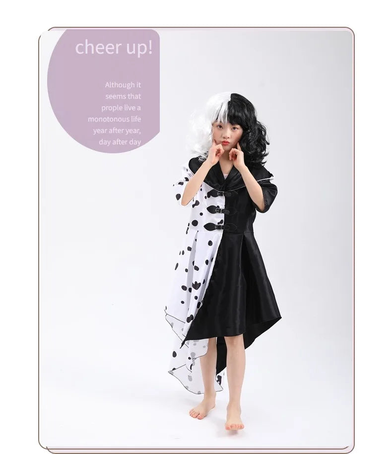 Anime Cruella cosplay costume dress set with gloves cloak Halloween carnival set adult female Cruella De Vil costume