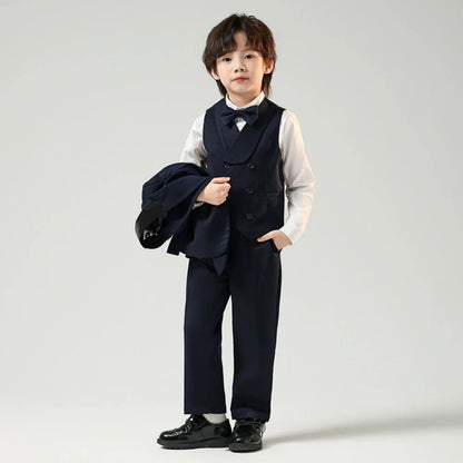 Navy Children's Fashionable Suit Set 5 Pieces,Double Breasted Boys Suits For Banquet Party,Kids Tuxedo Performance Wear