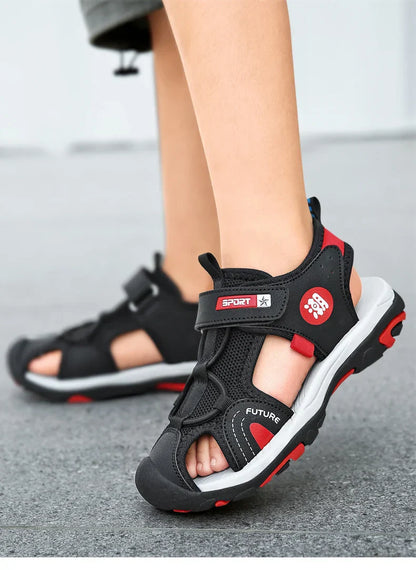 New Style Summer Beach Water Children Sandals Fashion Shoes Outdoor Non-slip Soft Bottom Shading Leather Boys Comfortable