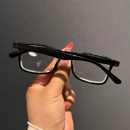Luxury Women's Rectangle Rhinestone Reading Glasses Ultralight Small Frame Trendy Clear Lenses Presbyopia Eyeglasses with Degree