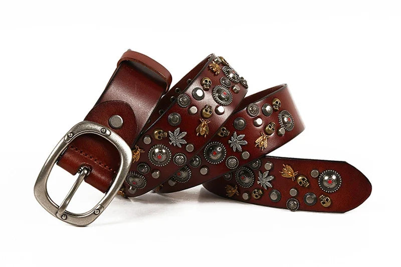 3.8CM Male Top Layer Luxury Designers Cowskin Genuine Leather Belts Men Alloy Pin Buckle Rivets Belt Casual Belt for Jeans