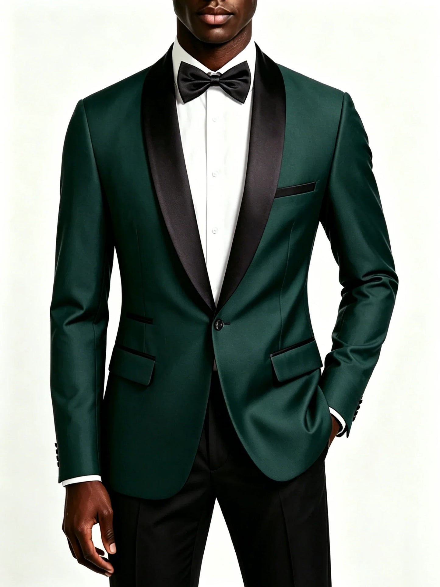 Men's Black Satin Shawl Lapel Tuxedo Suit 2 Pieces, Slim Fit Formal Blazer & Pants for Wedding Party Prom Groom Outfit