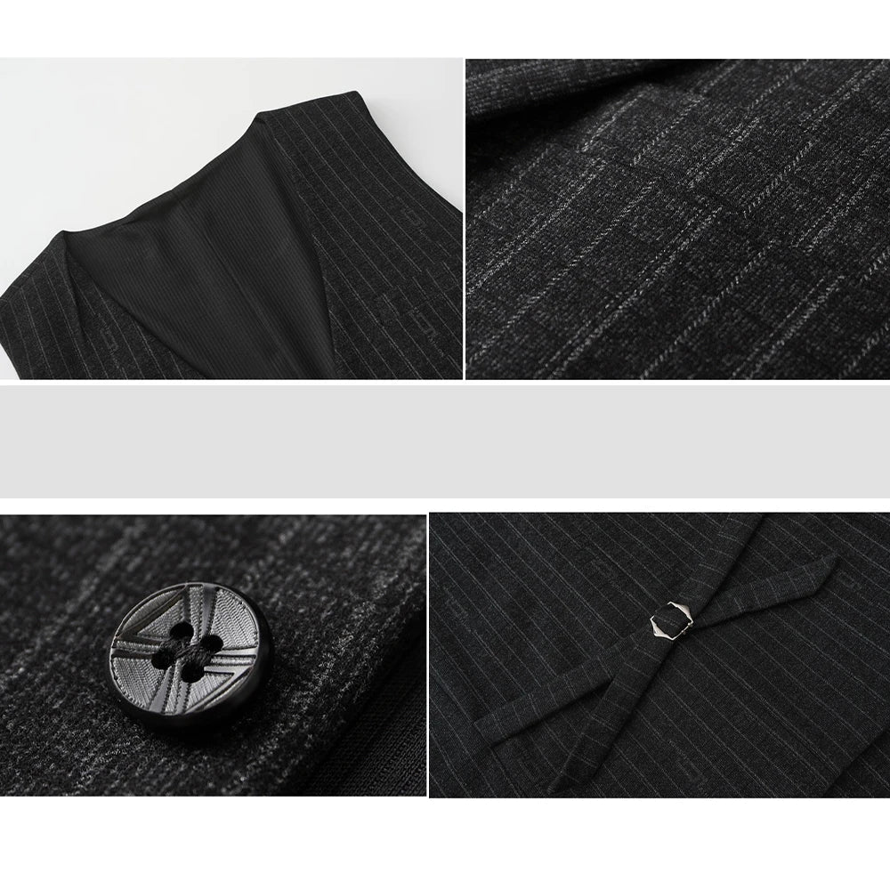 New Plus Size Mens Vest Checkered Elastic Single Breasted Waistcoat For Host Groom Groomsmen Coffee Khaki l Suit Vest for Men