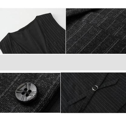 New Plus Size Mens Vest Checkered Elastic Single Breasted Waistcoat For Host Groom Groomsmen Coffee Khaki l Suit Vest for Men