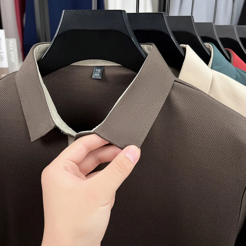 Autumn Hot Sales New Men's Polo Shirt High Quality Lapel Exquisite Print Long Sleeve T-Shirt Wrinkle Resistant Business Menswear