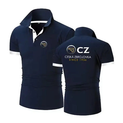 CZ Ceska Zbrojovka 2025 Men's New Summer Hot Sale Fashion Cotton Breathable Polos Shirt Casual Solid Color Slim Fit Top Clothing