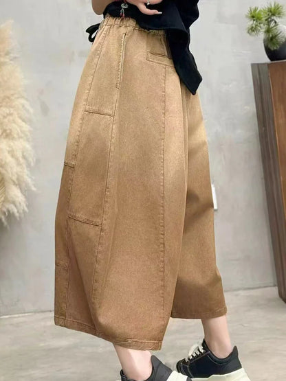 Women Summer Fashion Big Size Denim Pants 2025 Females Vintage Classic Loose Harem Trousers Elastic Waist Casual Jeans