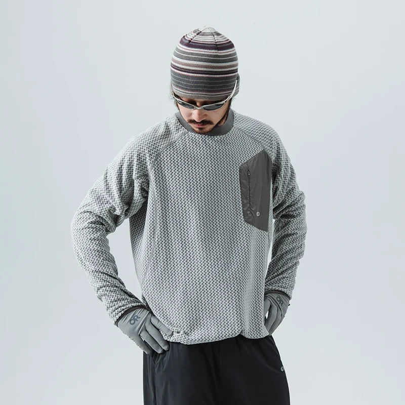 Mountain-Ready Crewneck: Engineered with Ribbed Neck, Reflective Logo, & Secure Chest Pocket for Outdoor Style Unisex