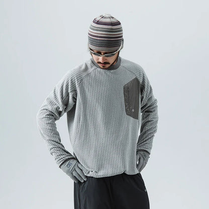 Mountain-Ready Crewneck: Engineered with Ribbed Neck, Reflective Logo, & Secure Chest Pocket for Outdoor Style Unisex