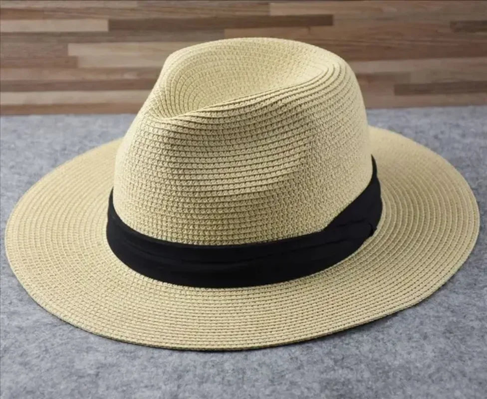 Unisex Panama Straw Hat Wide Brim Summer Beach Sun Protection Fedora Style - Sizes 55-57/58-60/61-64cm (Large/Plus)"