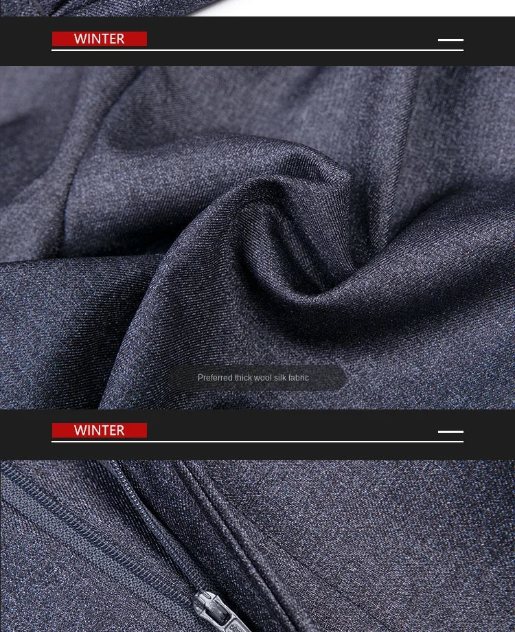 High Waist Suit Pants Men Autumn Thicken Double Pleated Straight Loose Formal Men Trousers High Quality Black Size 29-42 44 46