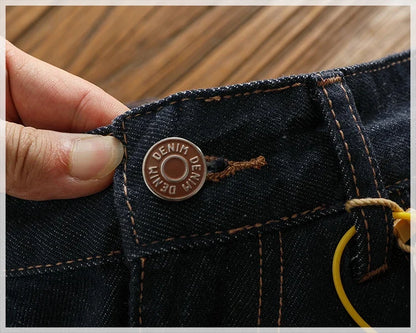Anti-fading solid color general wash primary color denim jeans men's dark American casual loose straight cone pants