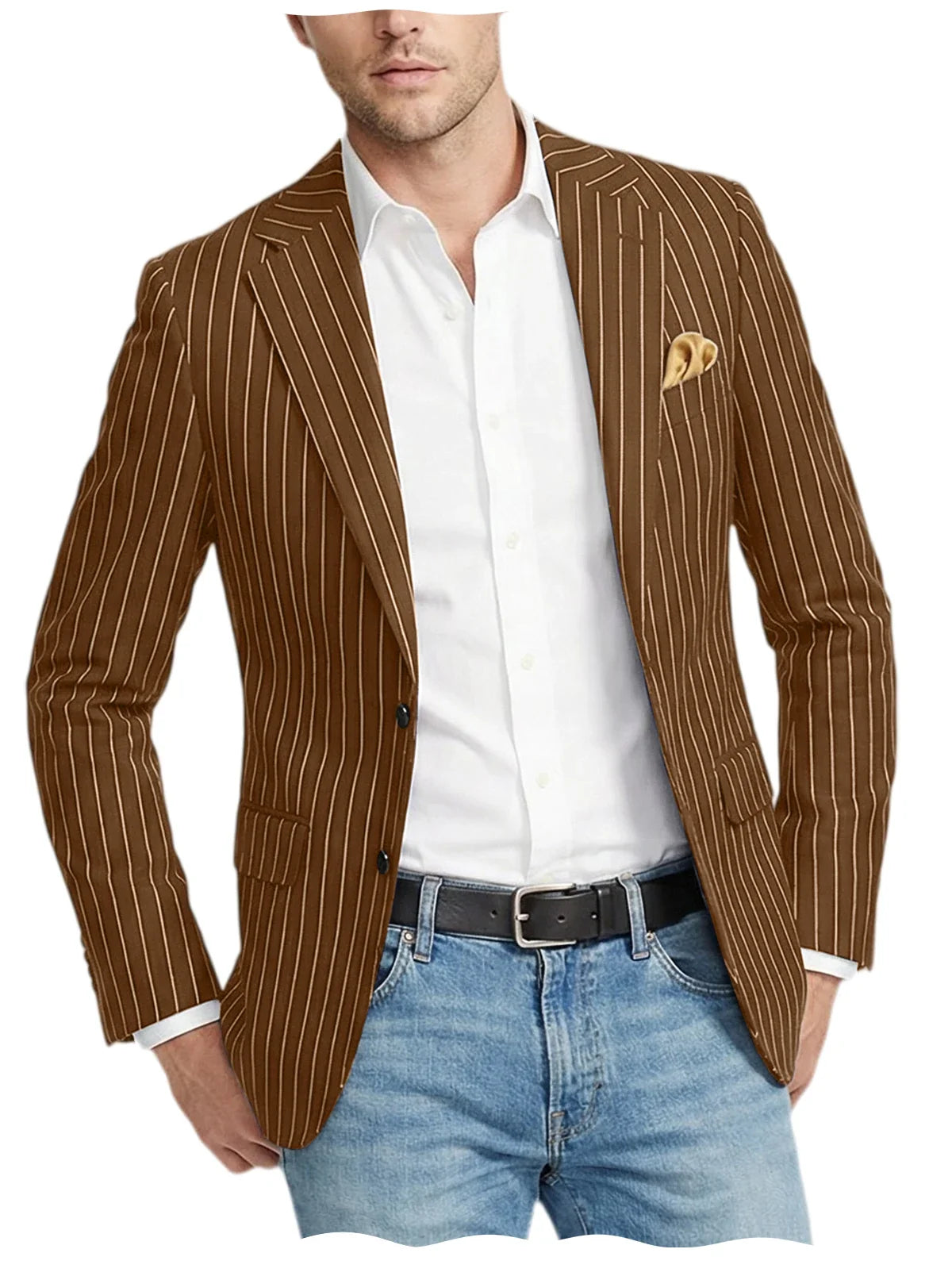 Men's Pinstripe Blazer Jacket Casual Slim Fit Striped Blazer With Patch Pocket For Business Casual Wedding Daily Wear
