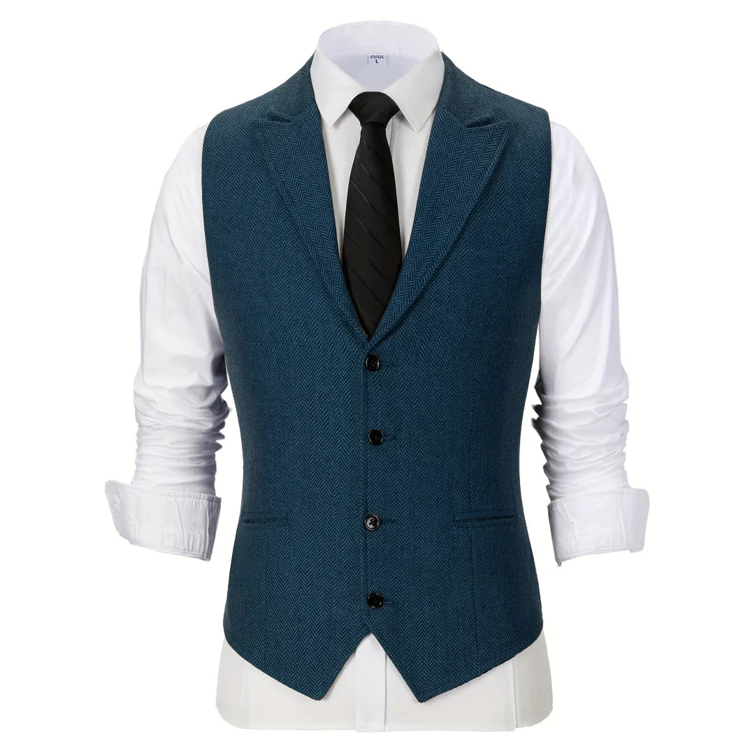 Men Vest Brown Herringbone Single Button With Lapel Waistcoat For Wedding Party Business Work Office Daily Casual Men Suit Vest