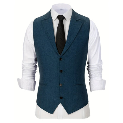Men Vest Brown Herringbone Single Button With Lapel Waistcoat For Wedding Party Business Work Office Daily Casual Men Suit Vest