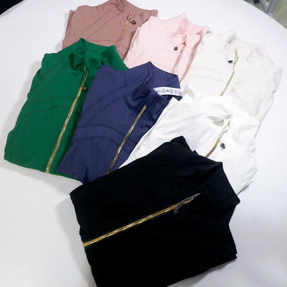 New Version Gold Zipper Slimming Jacket Yoga Stand Collar Coat Slim Fit Quick-Dry Sports Thin Twilight Rose Gold Summer