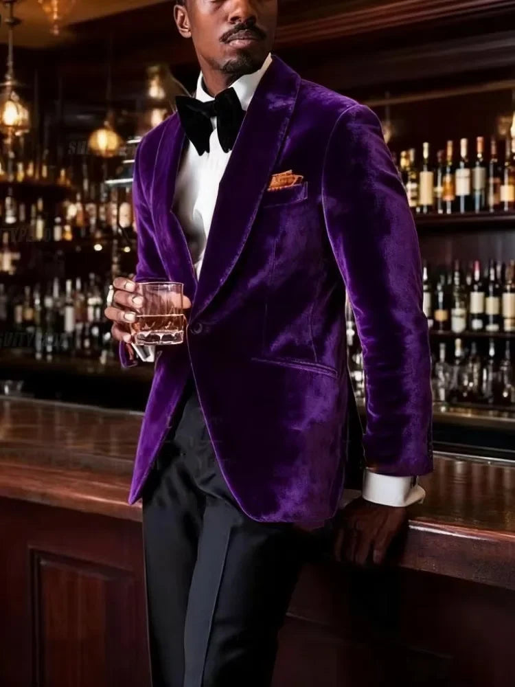 Men's Gold Velvet Tuxedo Blazer Shawl Lapel One Button Formal Jacket Fashion Slim Fit Wedding Prom Party Suit Coat