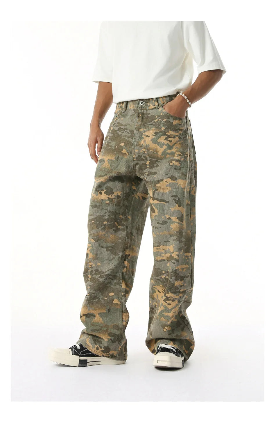 2025 Four Seasons Men's Youth Popular Multi color Pattern Camouflage Pants Basic Versatile Straight Wash Casual Cowboy Pants