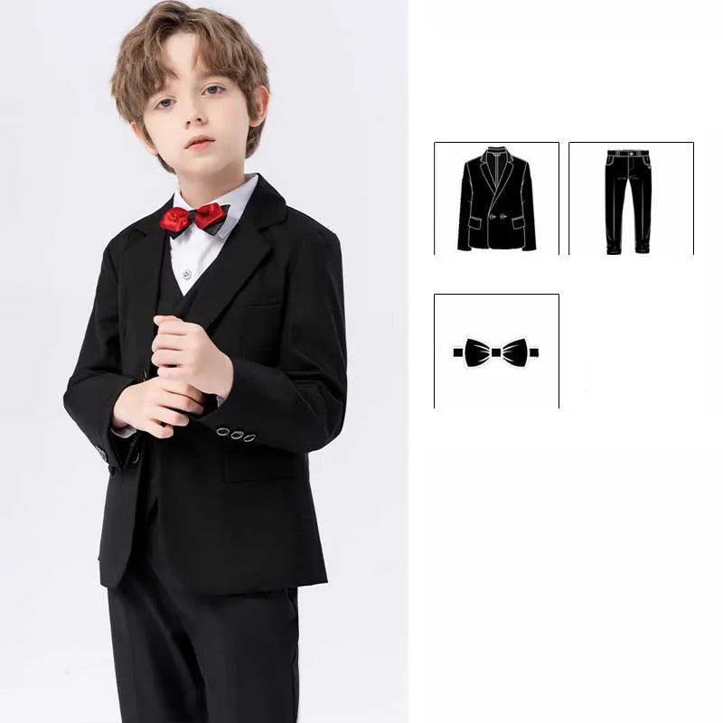 Boys Navy Blue Suit For Wedding Teenager Kids Formal Ceremony Tuxedo Dress Children Photograph Blazer Party Performance Costume