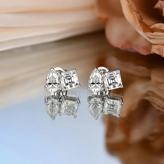 Moissanite Silver 925 Earrings Pear Asscher Shape VVS1 Stud Earring for Women 2023 Trending Wedding Gift Fine Jewelry