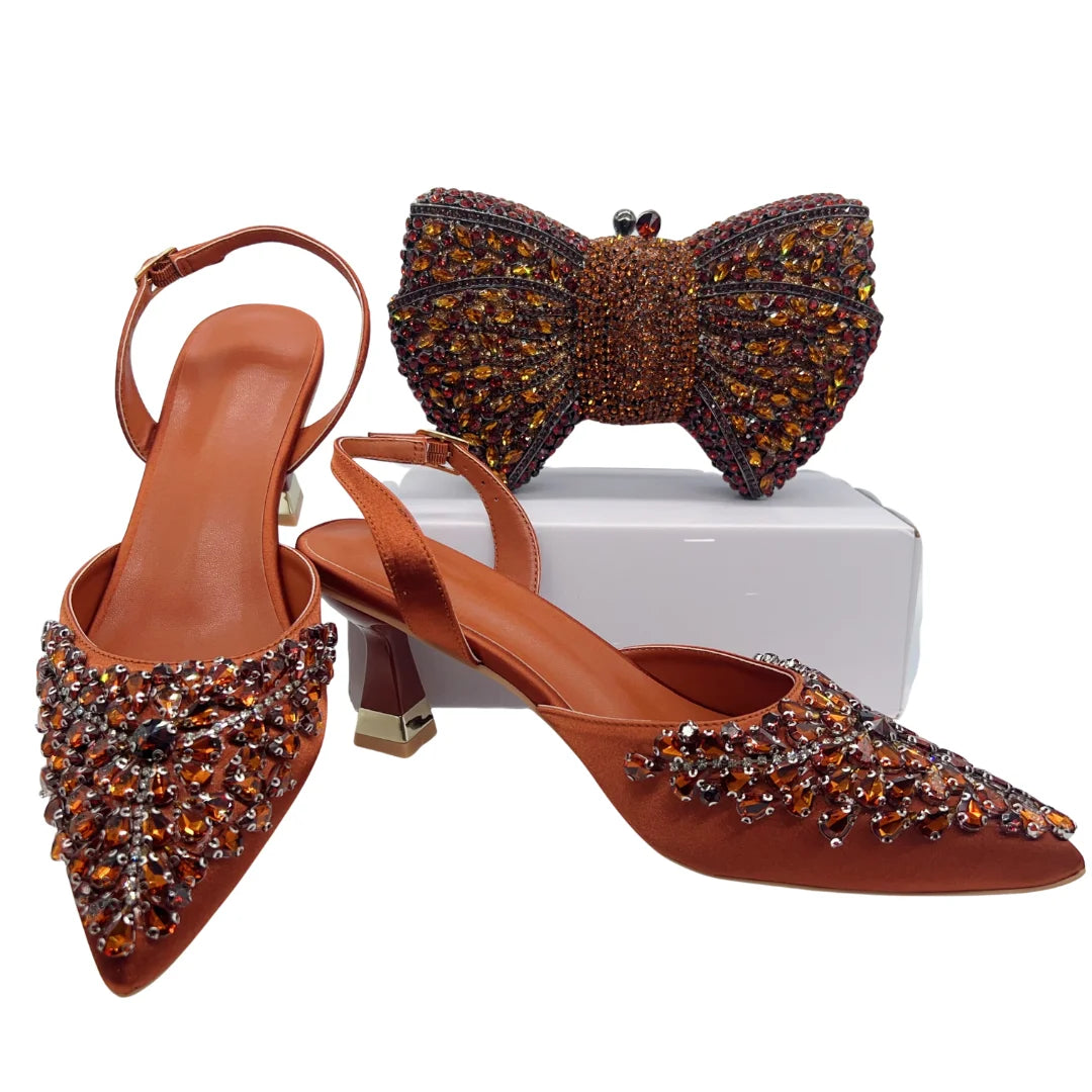 Women's Clutch Bag and Shoes Fairy Diamond High Heels Stylish Dress Shoes Pointed Toe Stiletto Heels Elegant Party Wedding Shoes