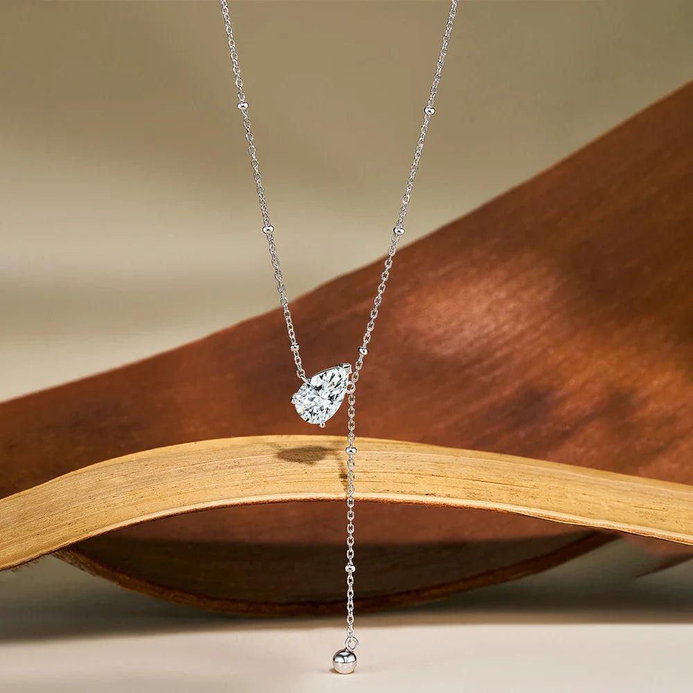 Certified 1/2/3Carat Waterdrop Moissanite Pendant Necklace For Woman S925 Silver Y-Style Pear Cut Solitaire Diamond Neckchain