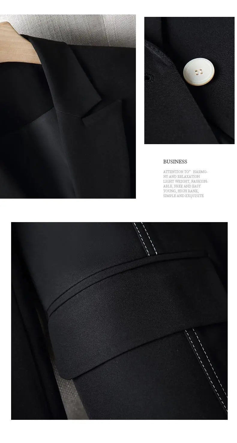 Black Blazers Women's Professional Suit Western-style OL Suits Top Exposed Line Decoration Temperament Slim Fit Line Jacket