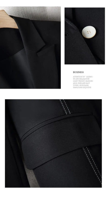 Black Blazers Women's Professional Suit Western-style OL Suits Top Exposed Line Decoration Temperament Slim Fit Line Jacket