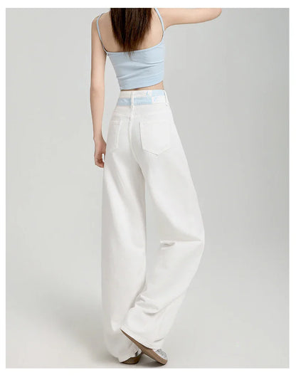 Loose Casual Wide Leg Denim Pants Summer New Thin 100% Cotton Women's High Waist Y2K Contrast Stitching All Match Baggy Jeans