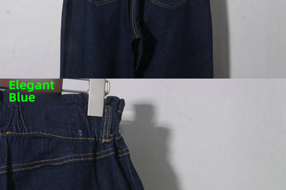 Casual High Waist Cotton Stretch Denim Capri Pants with Pleated Hem Elastic Waist Ladies Faion Spring Autumn Wear