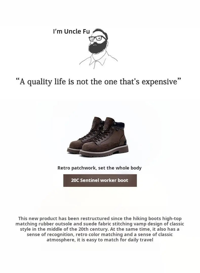 Maden Men's Vintage Splice Suede Work Boots Chunky Sole Round Toe Combat Boots Lace-Up Ankle Boots for Desert Hiking & Casual