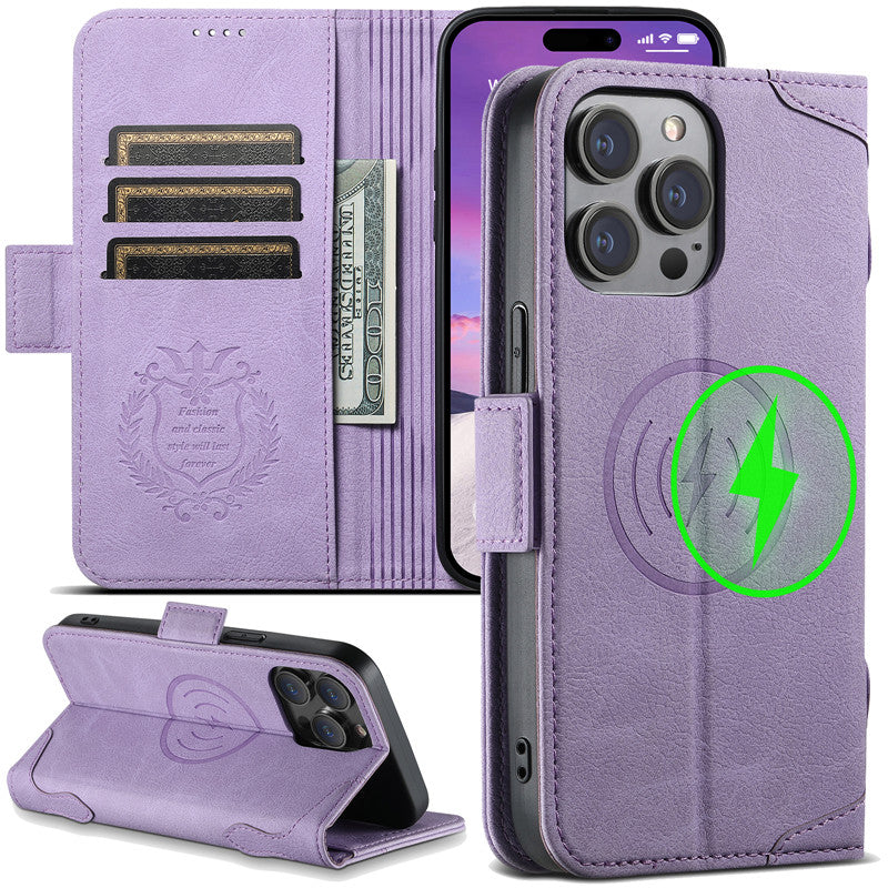Magsafe Business Leather Wallet Phone Case For iPhone 12 13 14 15 Pro Max Plus 16 17 Pro Max With Flip Card Holder Cover